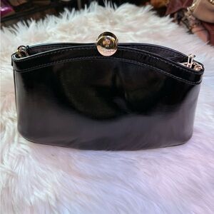 Ted Baker black sleek patent leather shoulder purse w/ gold chain strap NWT